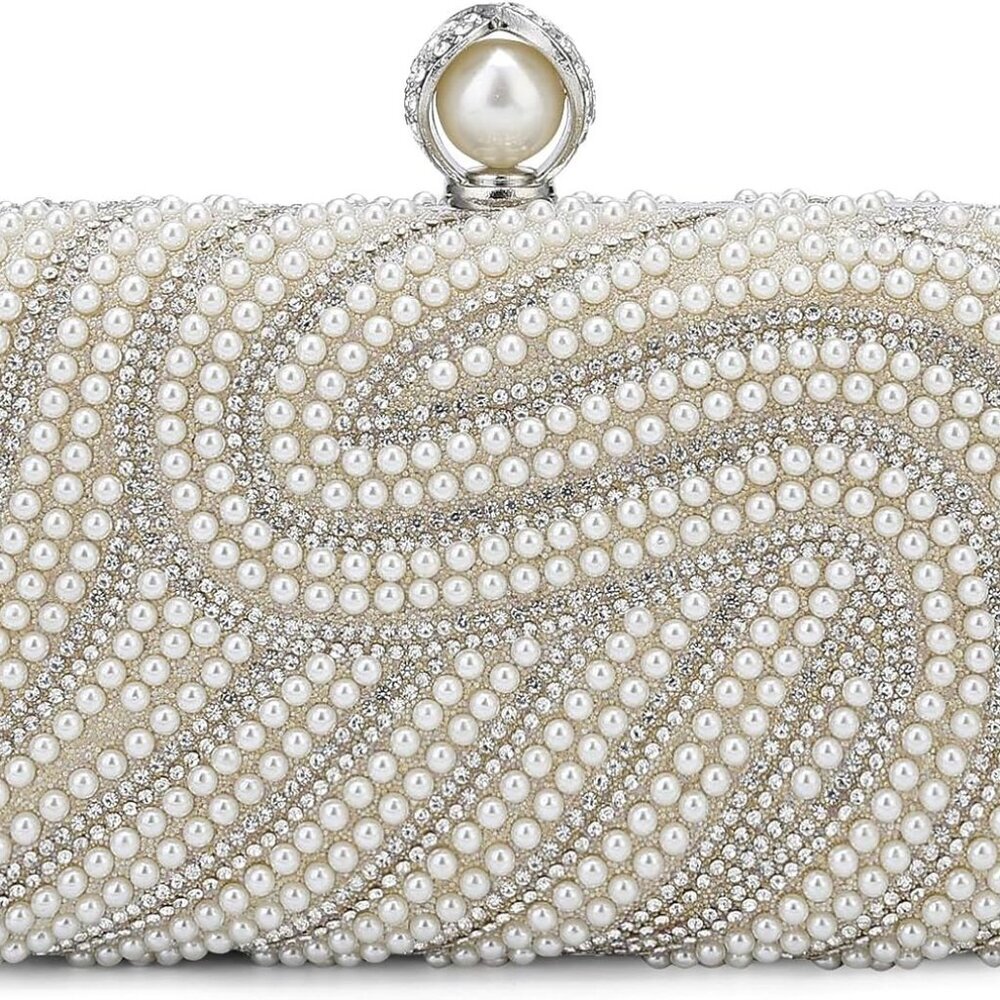 Compact Women's Pearl Evening Bag - Versatile Clutch for Weddings and Nights Out